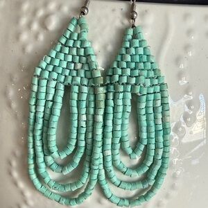Handmade Turquoise Beaded Fringe Earrings - Women Jewelry